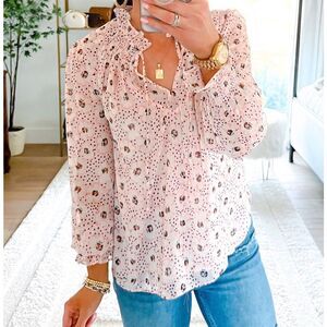 NWT LOFT Pink Floral Long-Sleeve Lightweight Chiffon Lined Blouse Size Small